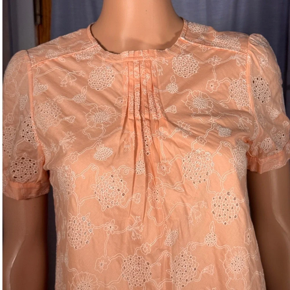 Coach New York Peach Eyelet Embroidered Drop Waist Ruffle Shift Dress Womens 0
